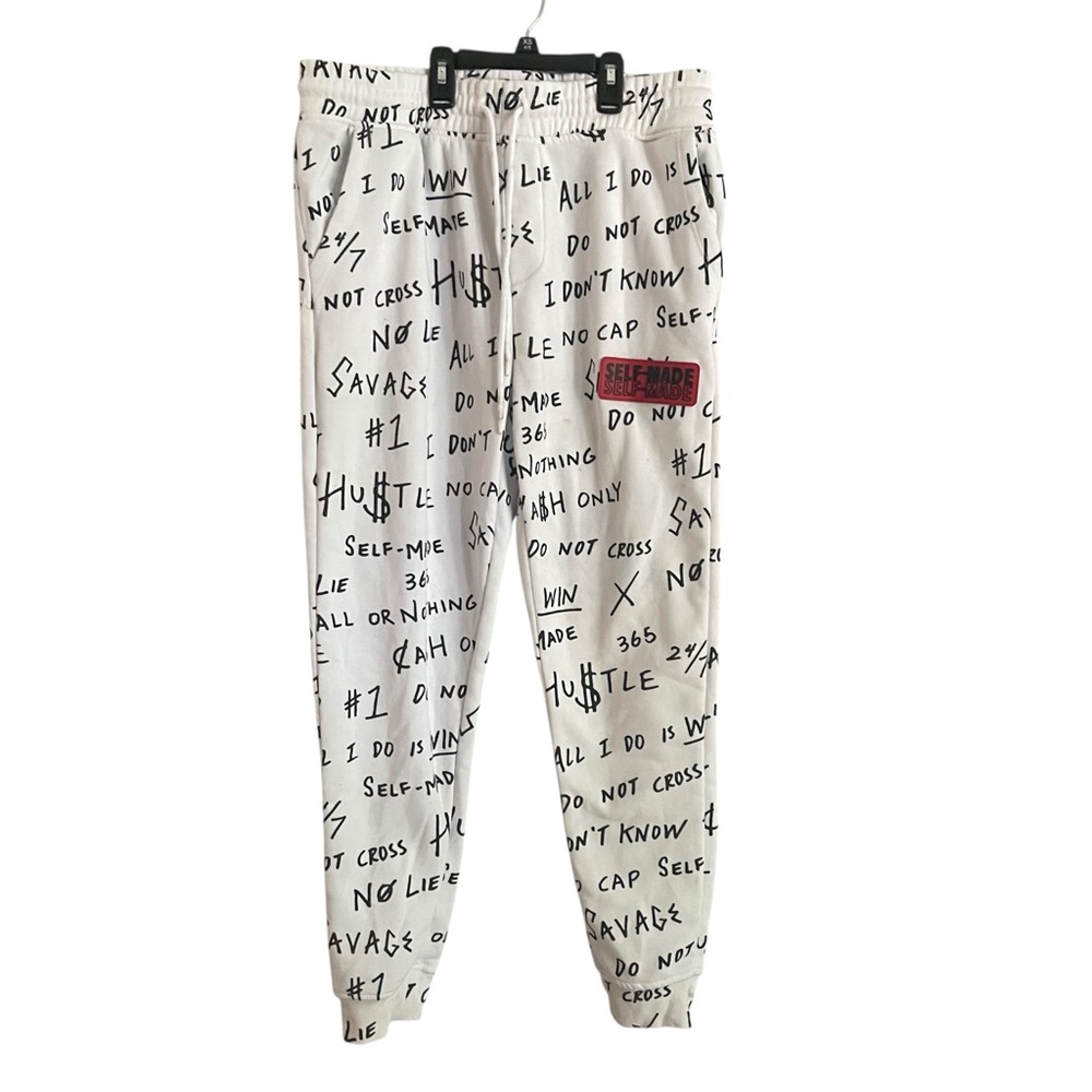 Brooklyn Cloth Self Made Jogger Sweatpants Script Print Streetwear Sz L White